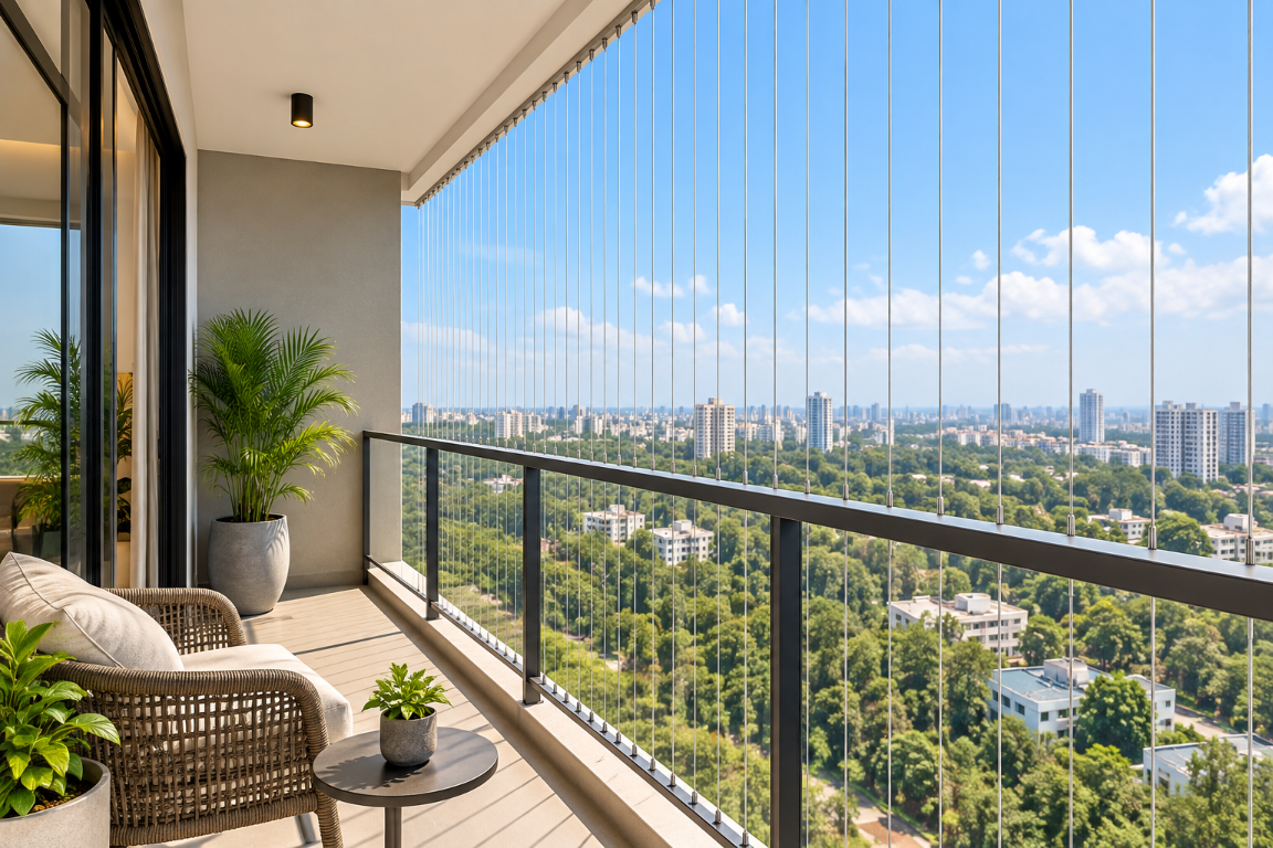 Invisible grills installed across a balcony