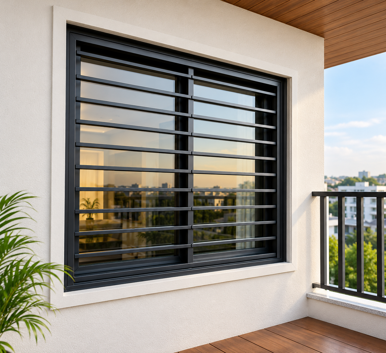 Iron window grills fitted to a modern home
